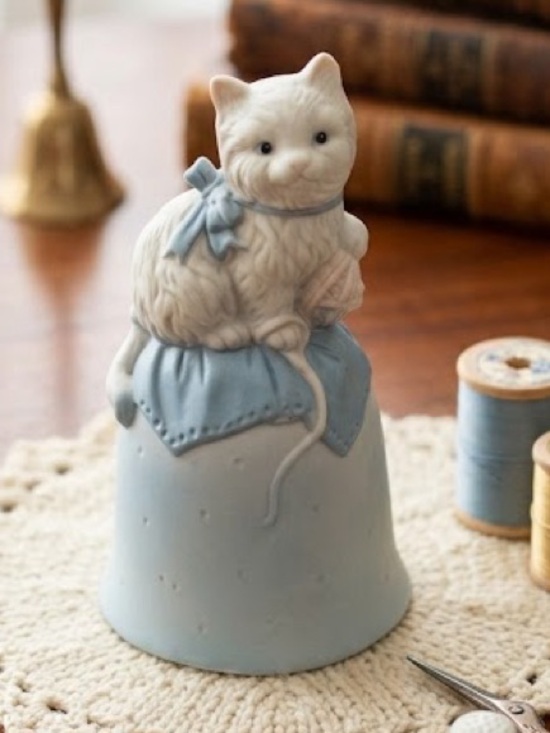 Trippies Other - Vintage 1989 Trippie’s Inc. Ceramic Cat Bell Figurine — Blue & White